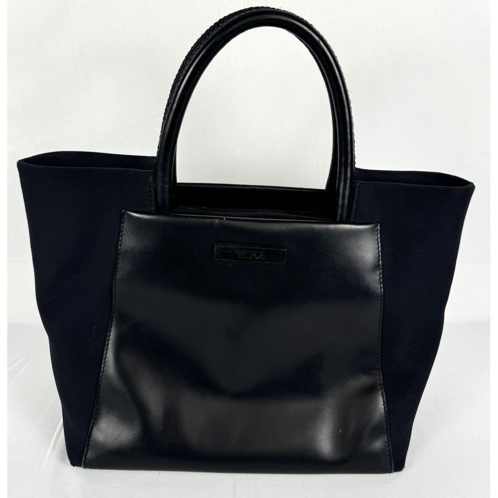 Tumi Emeline Tote Bag Purse Everyday Footed Leather Nylon Full Zip 90's Black